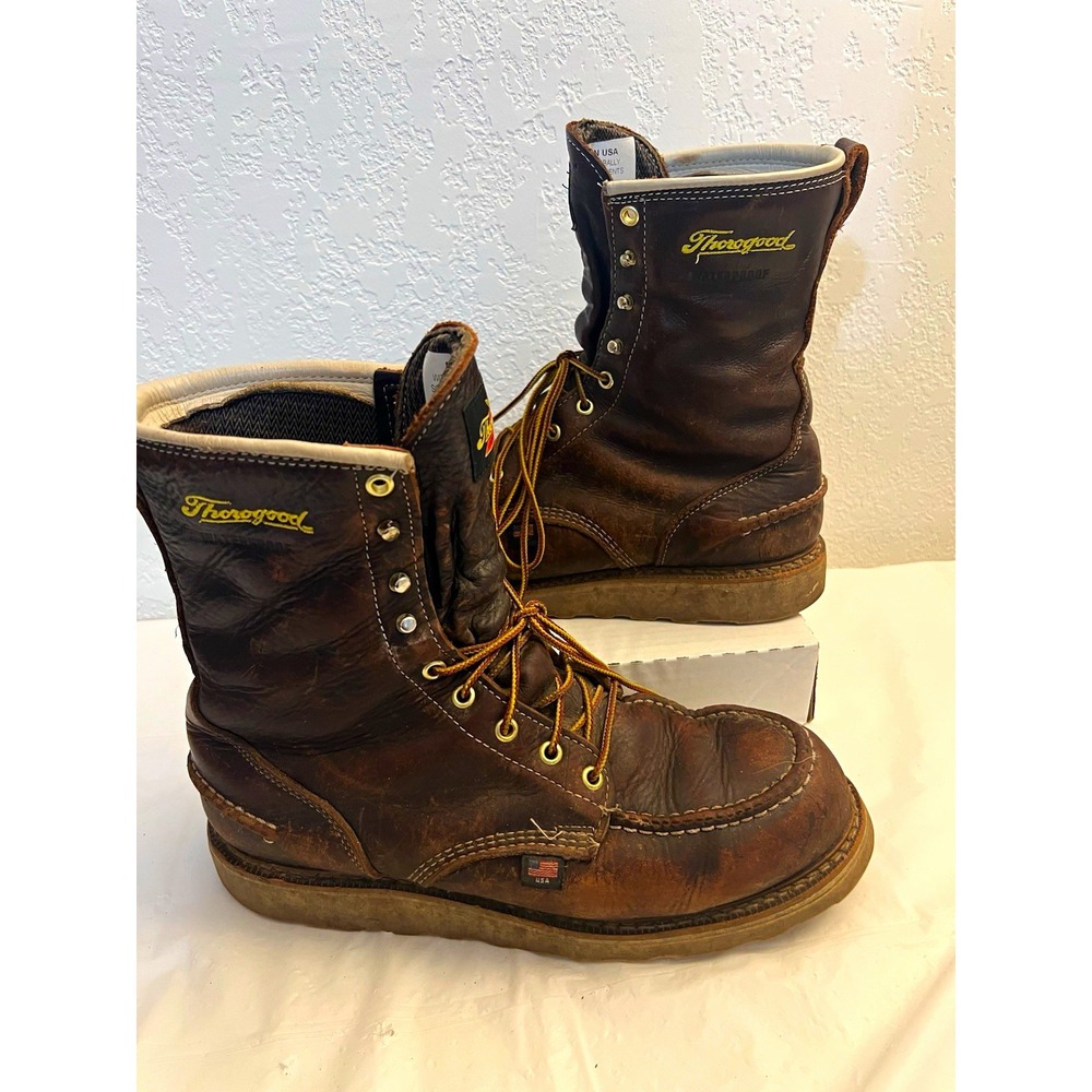 Thorogood 814-3800 Brown Leather Moc Toe Work Boots Size 10D Men's EH